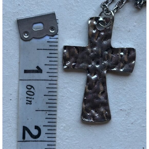 Amber Fashion Brand Silver Cross Fashion Jewelry Necklace 12.75" Height (NEW) - Picture 8 of 9